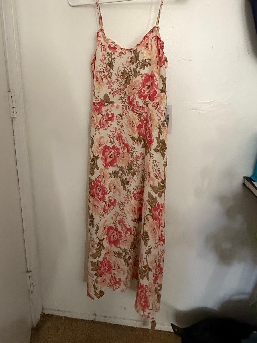 Reformation Floral Slip dress in Cream with Pink Roses